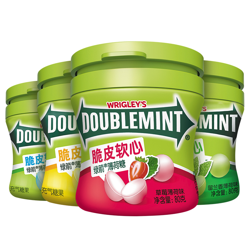 绿箭口香糖薄荷糖脆皮软心糖80g3瓶多口味原味薄荷味
