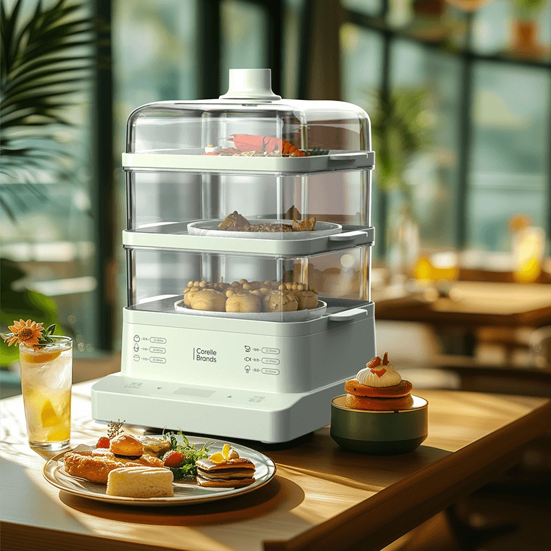康宁(Corelle Brands)三层大容量家用多功能电蒸箱蒸螃蟹多用途蒸锅(18L)CB-DQ005-TG/KZ!