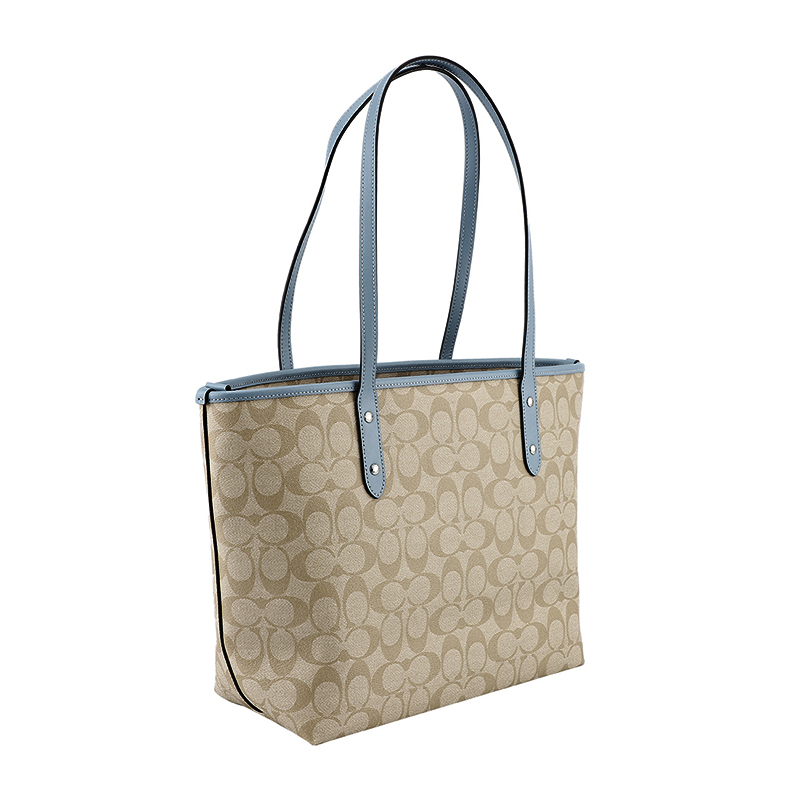 COACH 蔻驰 奢侈品 欧美时尚纯色硬皮革拉链手提包单肩托特包