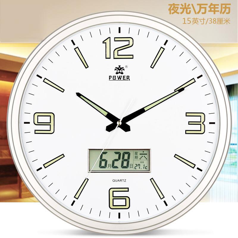 日历时钟圆形挂钟壁饰简约钟表客厅现代创意时尚夜光石英钟-白色日历有夜光
