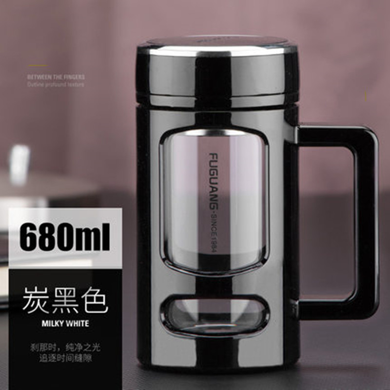 富光玻璃杯便携水杯家用办公杯带盖过滤网杯子男女耐热茶杯