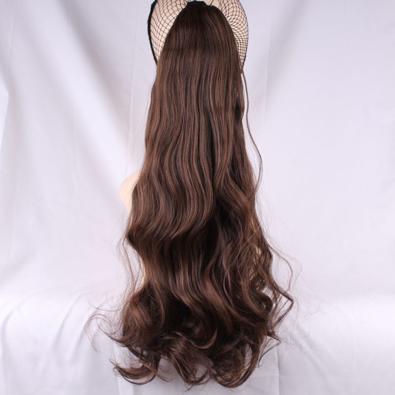 55厘米金色卷马尾长卷假马尾卷发绑带式梨花卷大波浪卷马尾1黑色