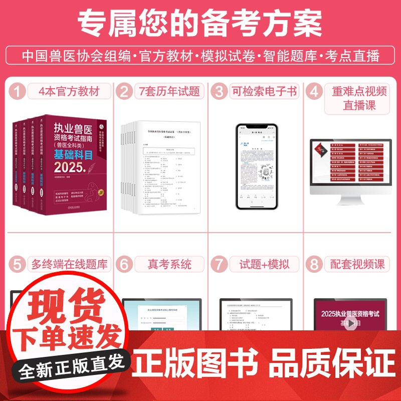 正版套装 执业兽医资格考试指南(兽医全科类)+试题及解析(兽医全科类) 2025年 基础科目+临床科目+预防科目+综高清大图