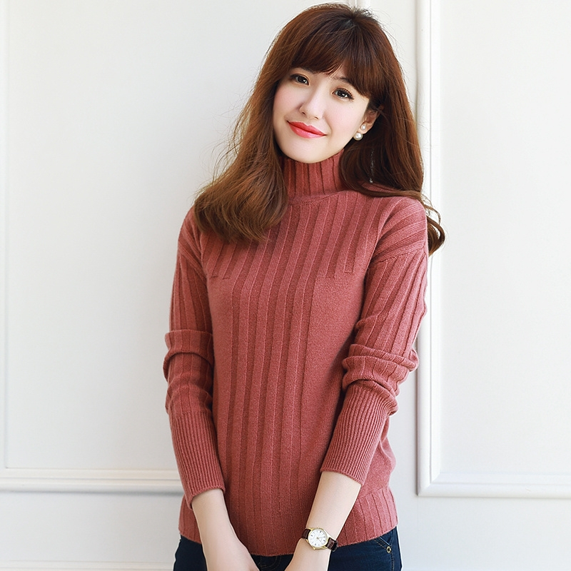 秋冬新款高领羊绒衫纯色百搭针织衫经典女宽松套头羊毛衫时尚