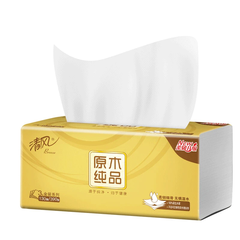 清风抽纸原木金装3层130抽3包/提*3提(9包M码)餐巾纸面巾纸 AR33MJK高清大图