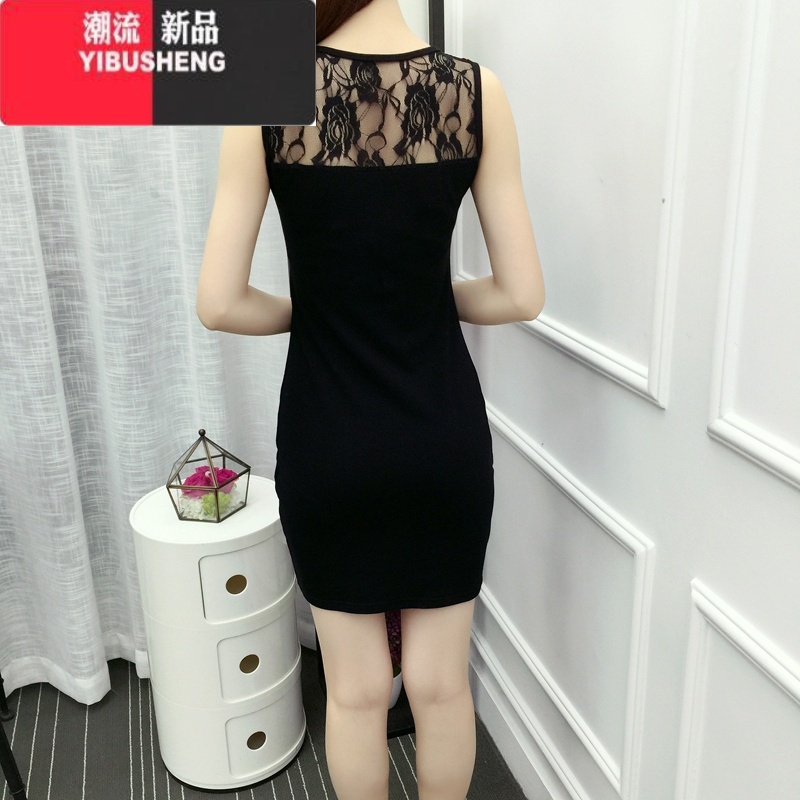 YIBUSHENG春新款内搭性感蕾丝吊带背心裙女打底修身包臀中长款网纱连衣裙高清大图
