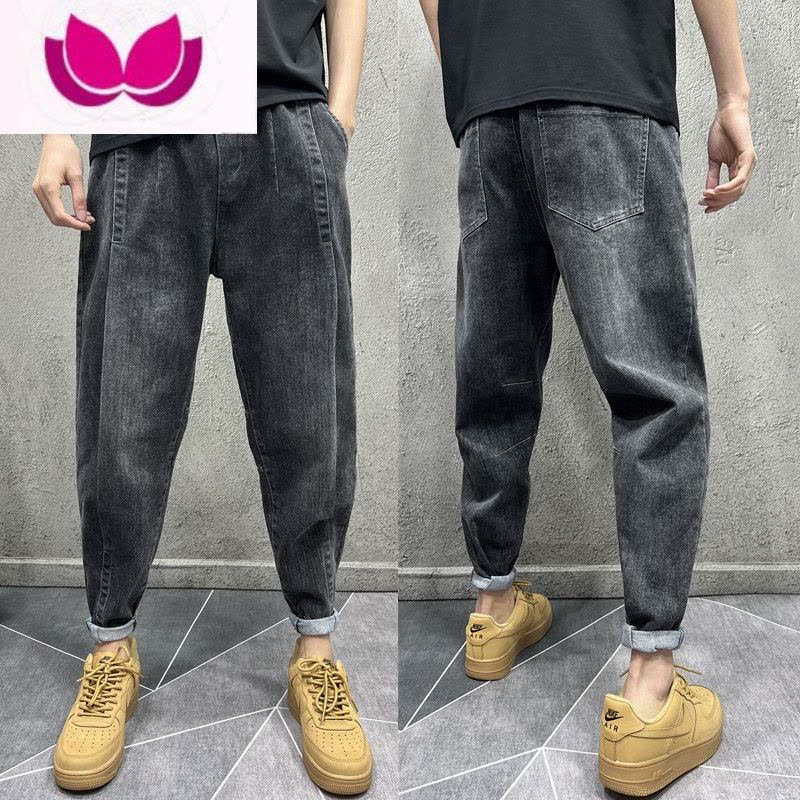 七斓春季裤子潮牌痞帅炸街男牛仔裤潮青年纯色宽松弹力小脚哈伦长裤男图片