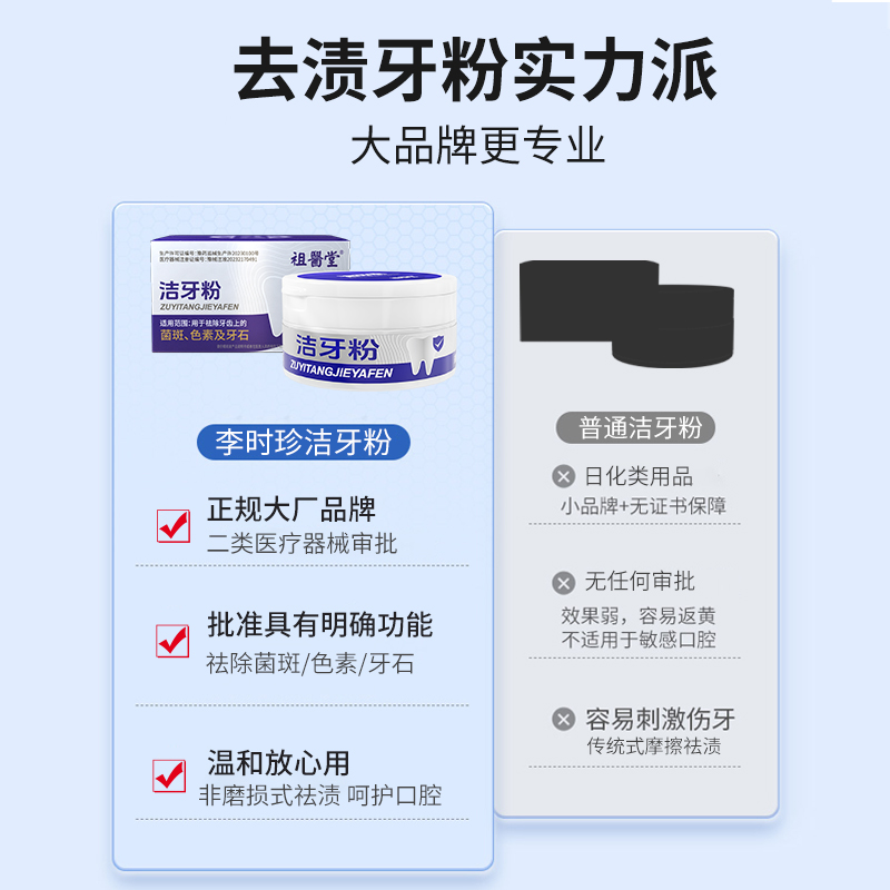 祖医堂李时珍洁牙粉辅助祛除牙结石牙菌斑色素沉着深层清洁粉质细腻3盒装高清大图