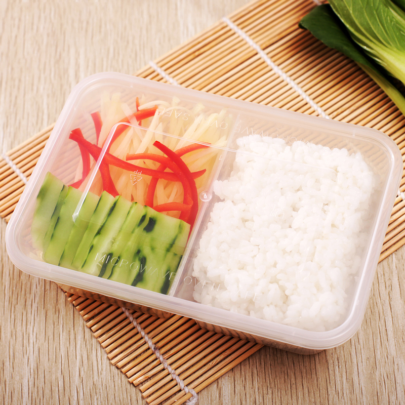 國産 长方形 双格五五开 一次性透明带盖餐盒 650ML (单位:个)