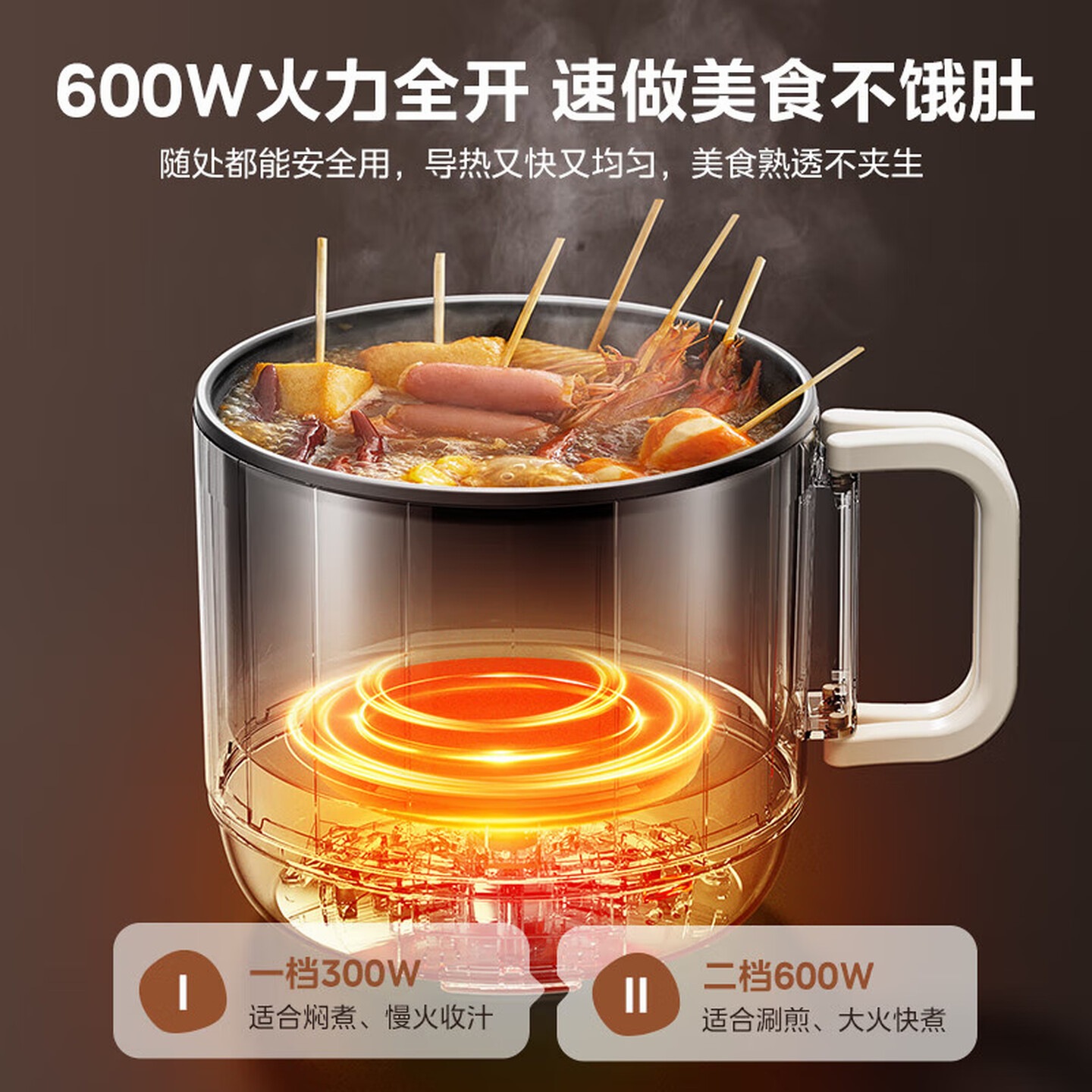 美的(Midea)[品牌直营]宿舍电煮锅不锈钢小型多功能一锅多用泡面锅小型迷你电煮锅小电锅高清大图