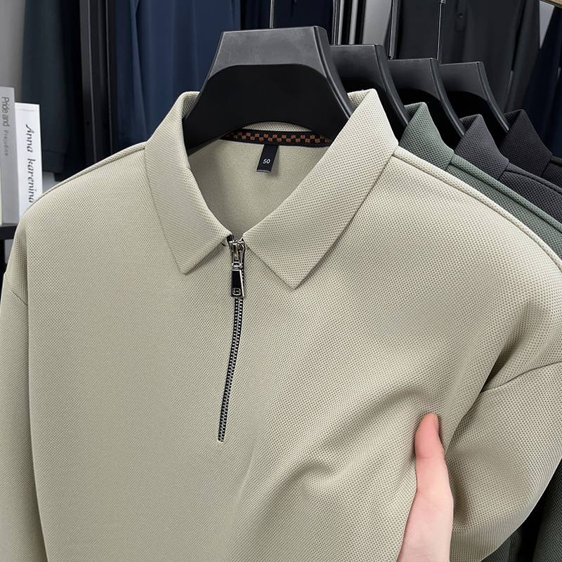 恒源祥翻领polo衫男士秋季中老年半拉炼长袖T恤爸爸休闲男装上衣