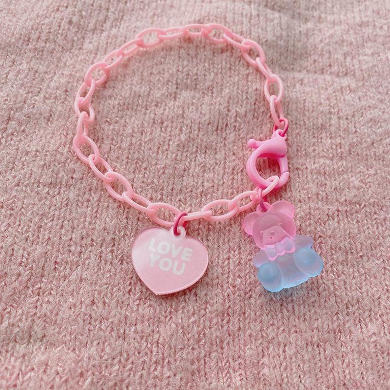 原宿ins磨砂手链小熊软糖情侣手链彩色卡通love可爱少女手链粉色