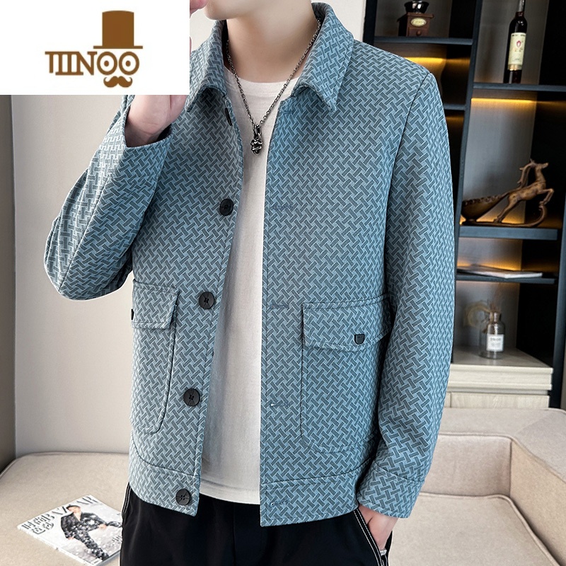 YANXU格子外套男感痞帅潮牌翻领夹克男装韩版休闲百搭短款风衣高清大图