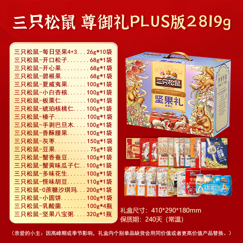 三只松鼠 尊御礼PLUS版2819g+洽洽 锦绣臻礼1420g 坚果礼盒 过节送礼 零食 开心果小白杏榛子高清大图