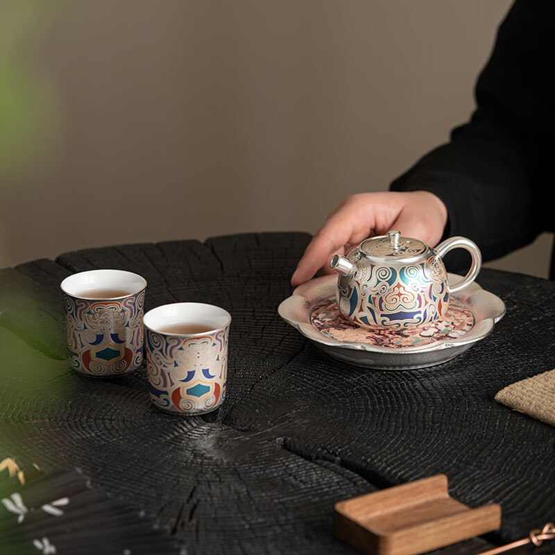 苏氏陶瓷/SUSHI CERAMICS J0869 国家非遗传承人陈德生作品敦煌鎏银套装茶具 (单位:套)