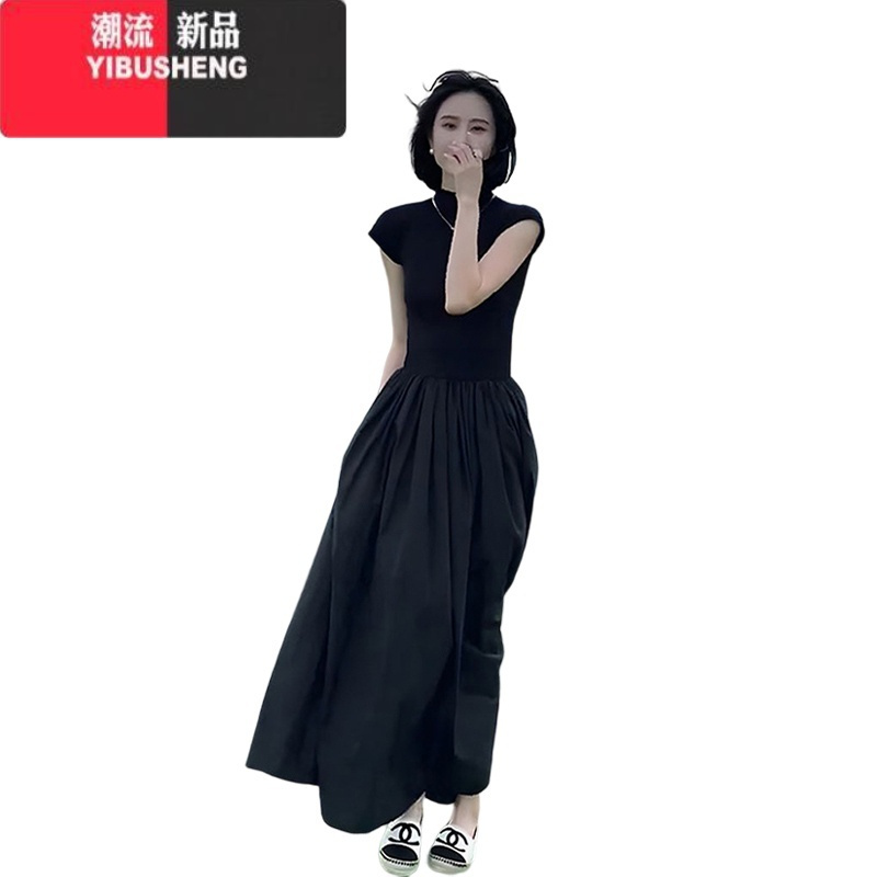 YIBUSHENG法式赫本风气质小个子显瘦气质黑色连衣裙子高级感季t恤长裙女