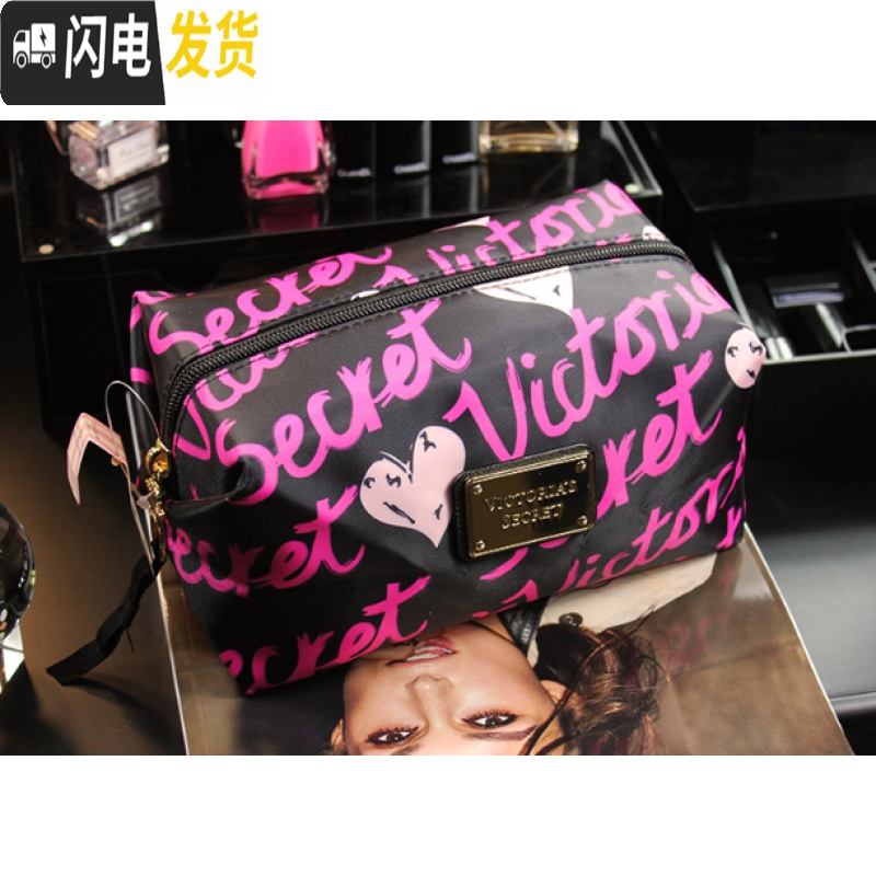 三维工匠韩国ins风随身可爱化妆包女便携多功能大容量洗漱用品收纳袋手包 黑色涂鸦小号软包