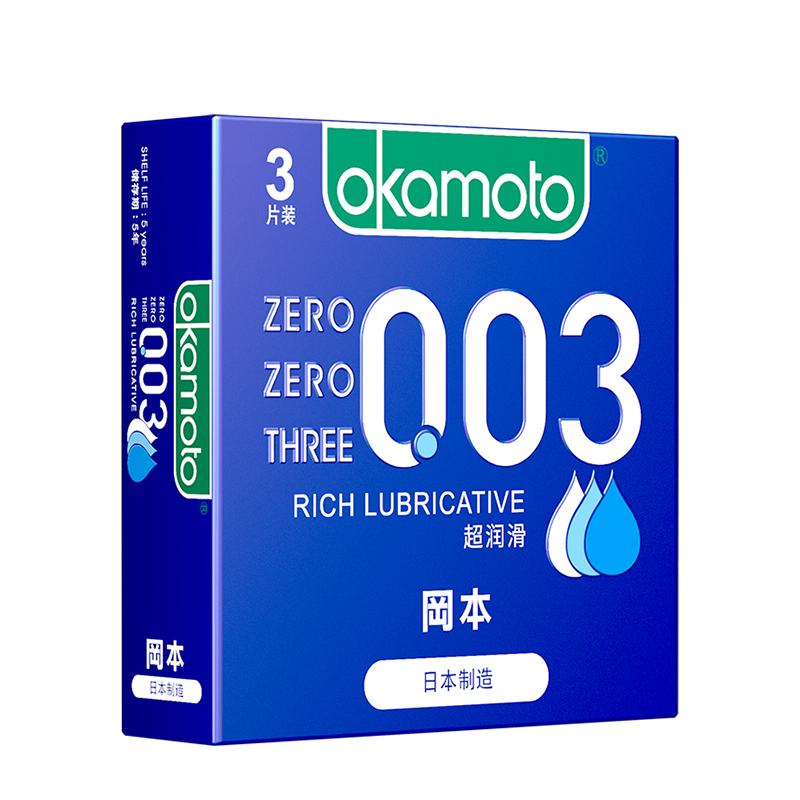 冈本okamoto OK 避孕套 003系列薄至 0.03超润滑3片装/盒 岡本超薄延时男女情趣安全套套成人计生用品