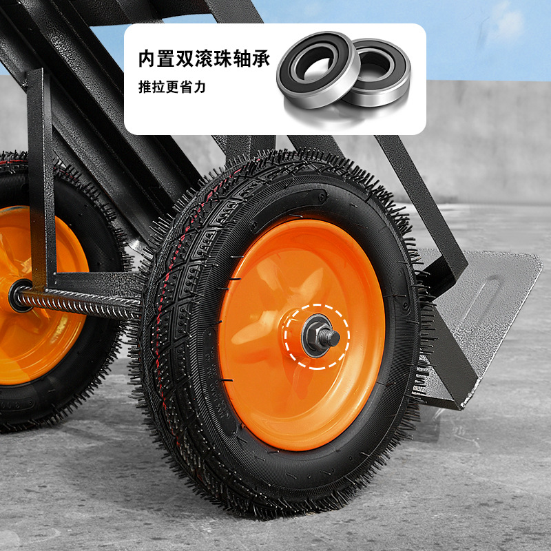 冀美0729-加厚老虎车载重手推车两轮拉重货工具车手拉仓库平板拉货搬运带斗款手推车[实心轮胎]高清大图