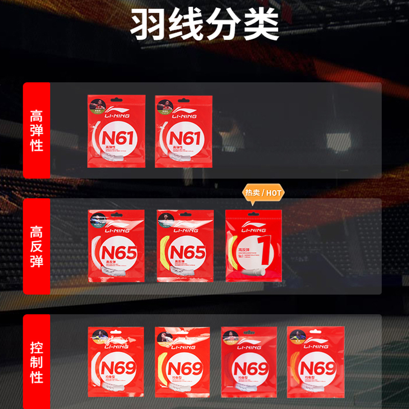 李宁羽毛球拍线1号线n65n68高反弹型