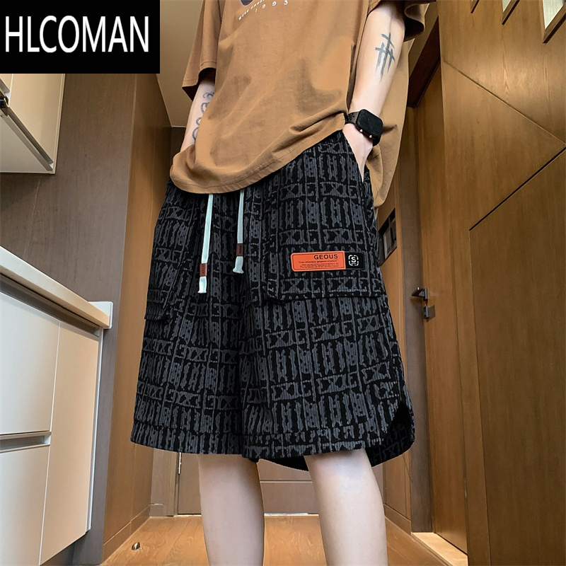 HLCOMAN工装短裤男2025夏季新款美式高街男生帅气大码跑步裤子直筒大裤衩