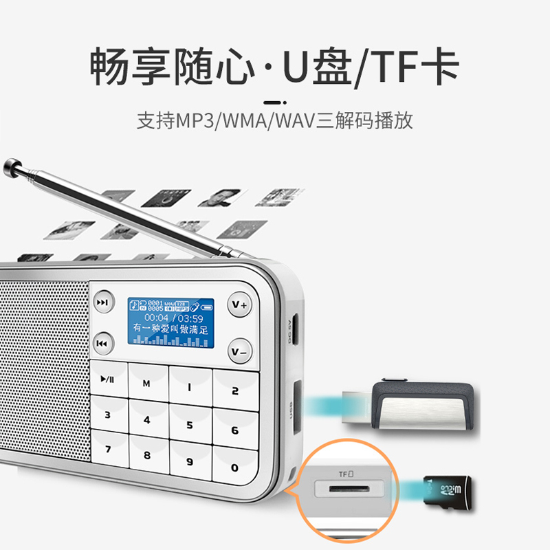 熊猫DS-186/176插卡音箱便携式随身听老人充电迷你插卡TF卡老年人晨练散步MP3收音机半导体迷你音响 白色