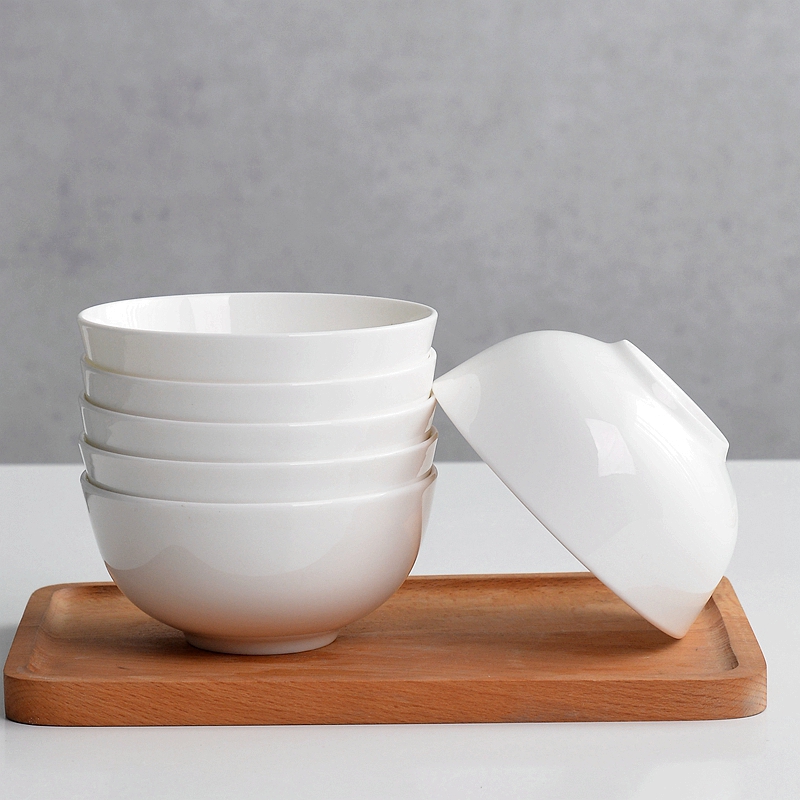 唐山骨瓷碗家用套装白色饭碗米饭碗陶瓷碗2024新款面碗餐具白瓷碗 4.5英寸奥碗6个装