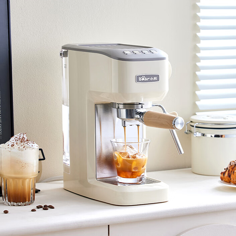 小熊(Bear)咖啡机意式家用小型泵压式 意式小白 15Bar萃取单、双杯 KFJ-N12V1 香槟金 / 台