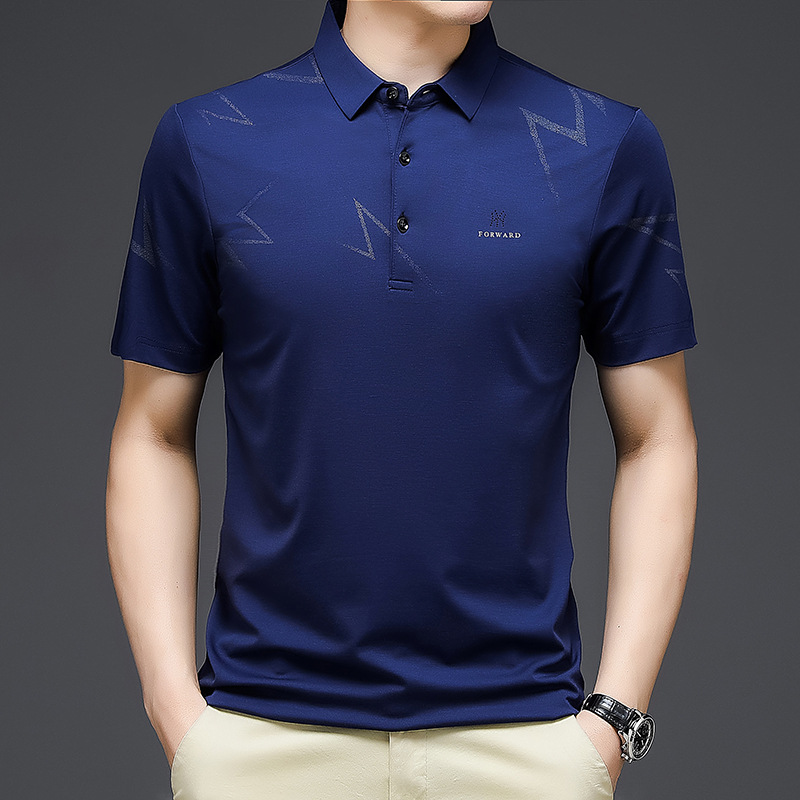 夏季新款男士POLO衫 英伦时尚都市翻领简约短袖t恤男潮牌帅气 藏青 L