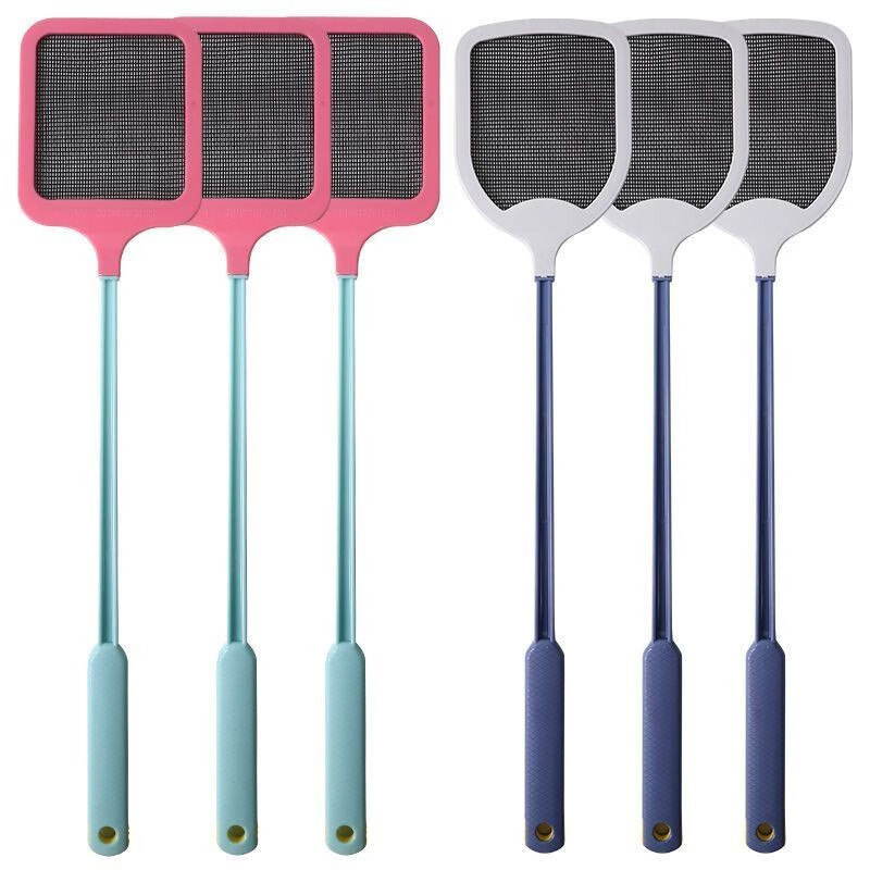 震奇国家专利苍蝇拍不烂塑料加厚加长柄家用夏季手动灭蚊子拍非电神器 震奇苍蝇拍6个装【3粉+3灰】