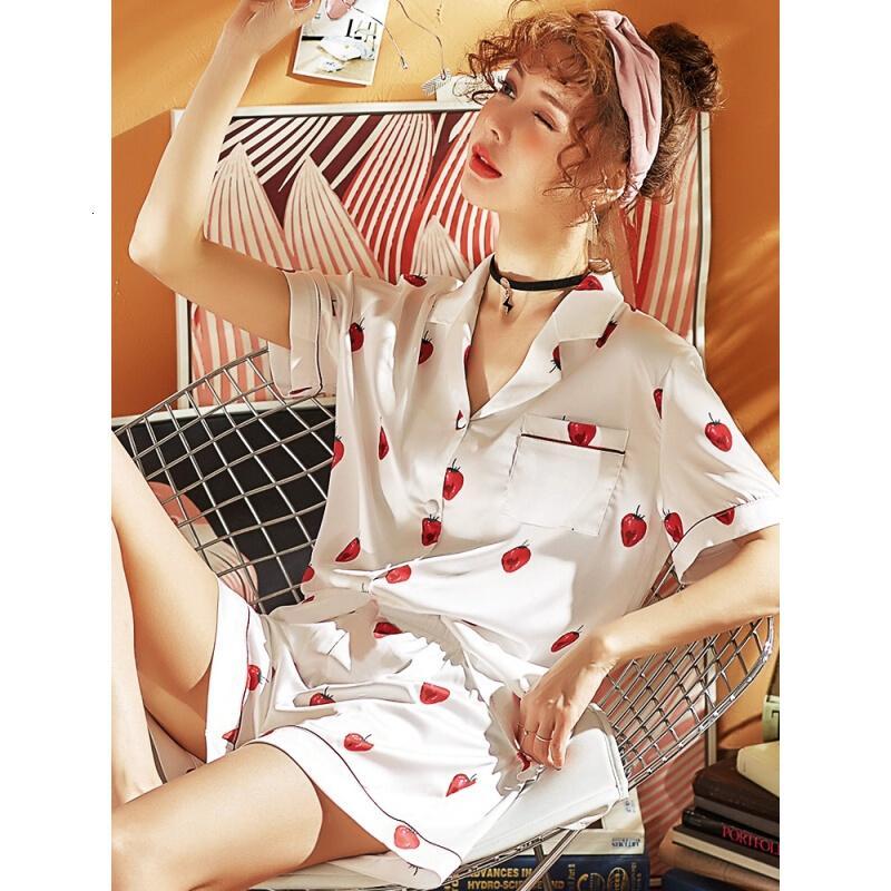 睡衣女夏套装冰丝短袖薄款韩版宽松两件套少女莓仿绸家居服HFF-1003白色莓丝绸
