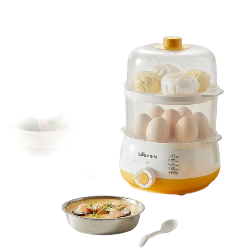 小熊(Bear) 煮蛋器迷你自动断电多功能煮鸡蛋早餐神器蒸鸡蛋羹双层大容量蒸蛋器 ZDQ-A14R1-S01