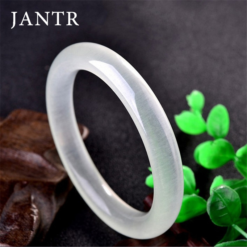 JANTR[礼盒+配证书]玉手镯天然A货冰种玉手镯金丝玉镯子石英岩玉扁条手镯自戴送礼必备