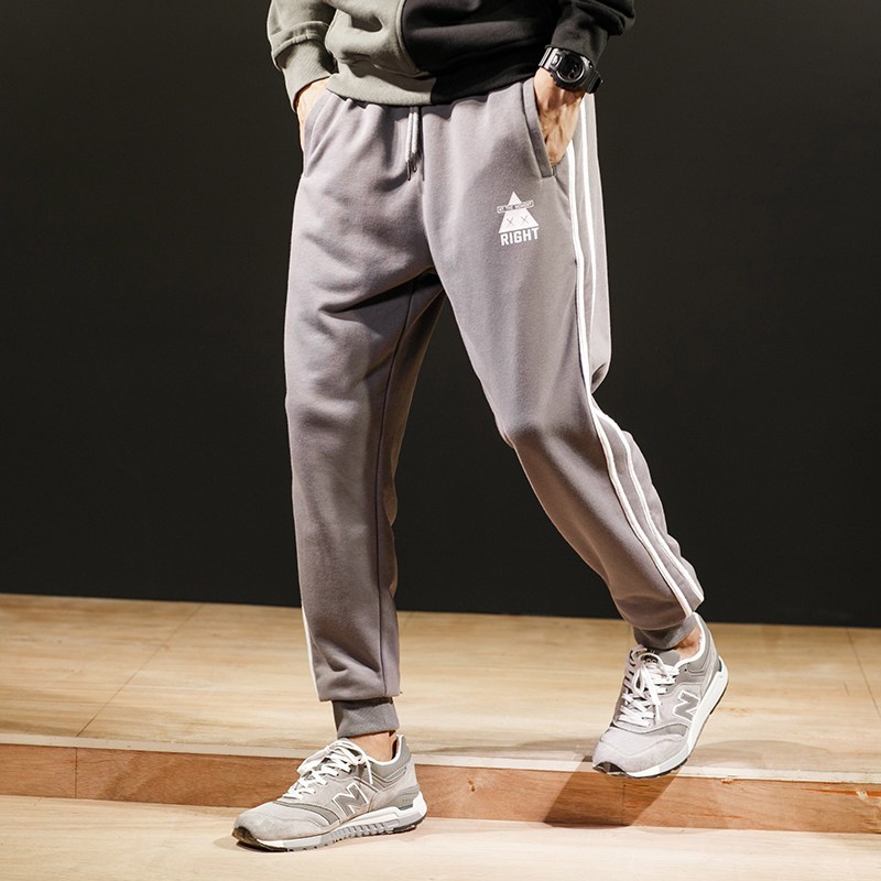 2018春季日系宽松运动裤休闲裤青少年韩版男款百搭两条杠束脚卫裤