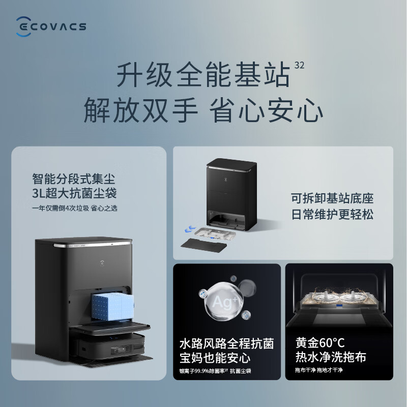 科沃斯(Ecovacs) DEX86-19EA 扫地机器人 X2上下水套装(深空灰)扫拖一体自动清洗自动集尘高清大图