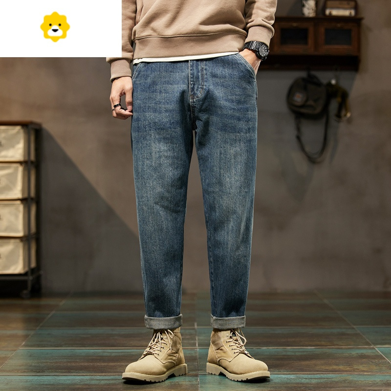 fishbasket直筒牛仔裤男士季新款潮牌九分宽松大码工装休闲长裤子2024