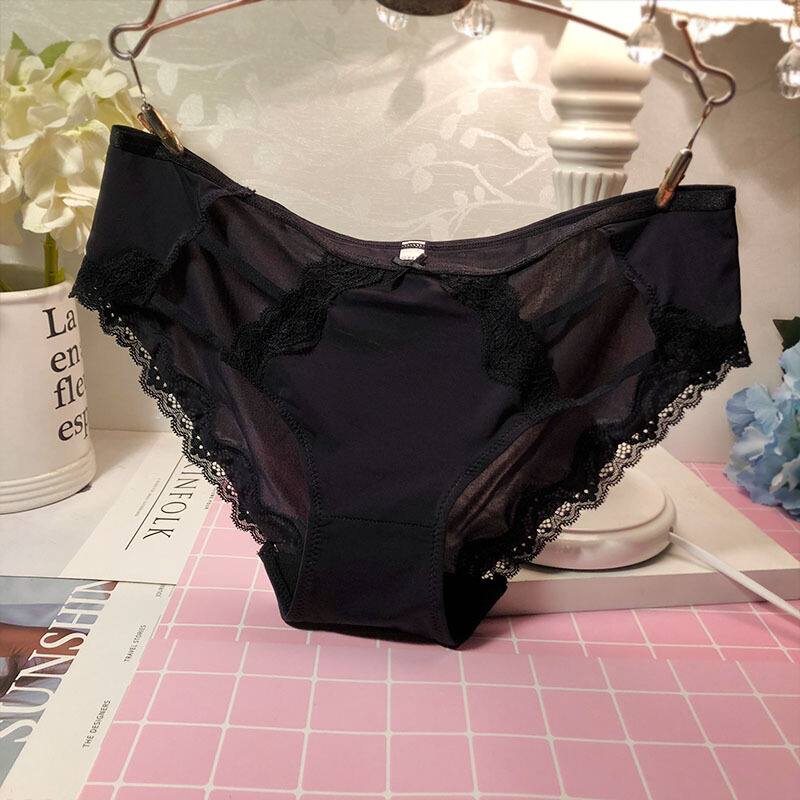小女生穿的内裤舒适冰丝速干柔软舒适蕾丝内裤女性感蝴蝶结棉三角裤头