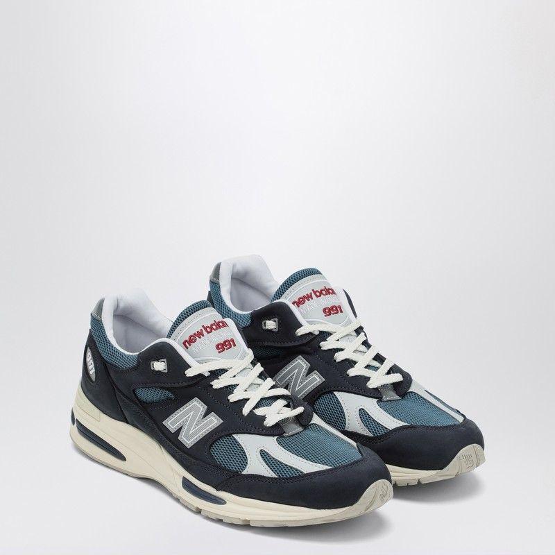 New Balance英伦复古跑鞋低帮皮革拼接网布男士运动休闲鞋蓝白