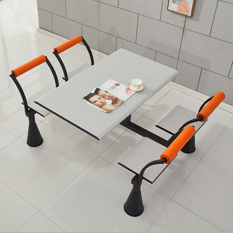 域赢饭店餐厅食堂餐桌餐桌椅组合一体桌四人位12米餐桌六角靠背