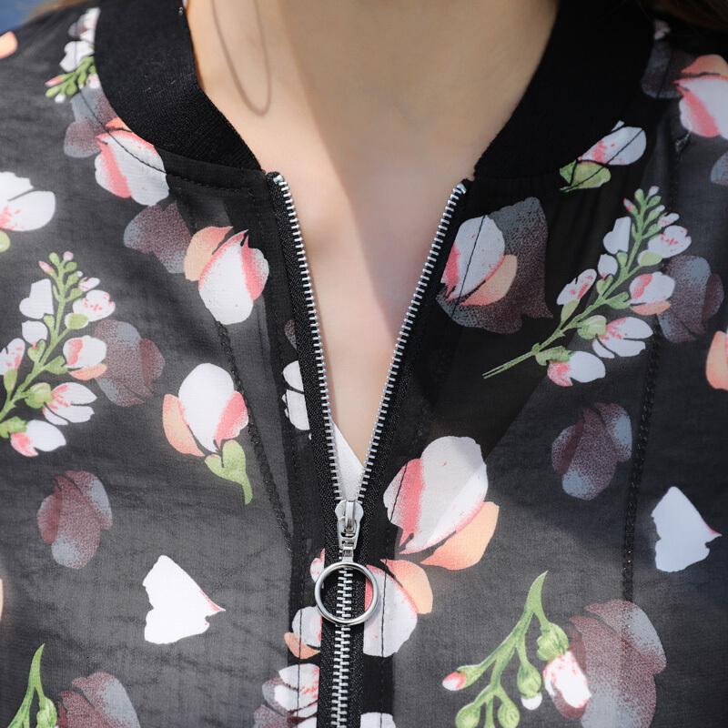 防晒衣女2017夏季新款短款透气防晒服印花上衣显瘦棒球服空衫外套