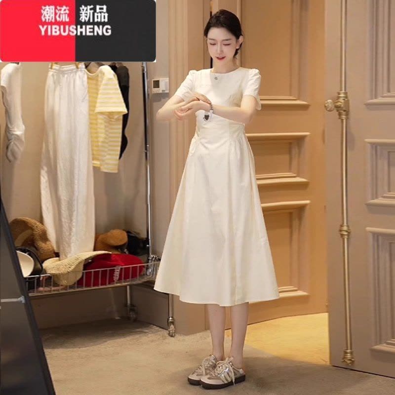 YIBUSHENG法式小个子白色连衣裙女季2024新款高级感气质收腰显瘦a字长裙图片
