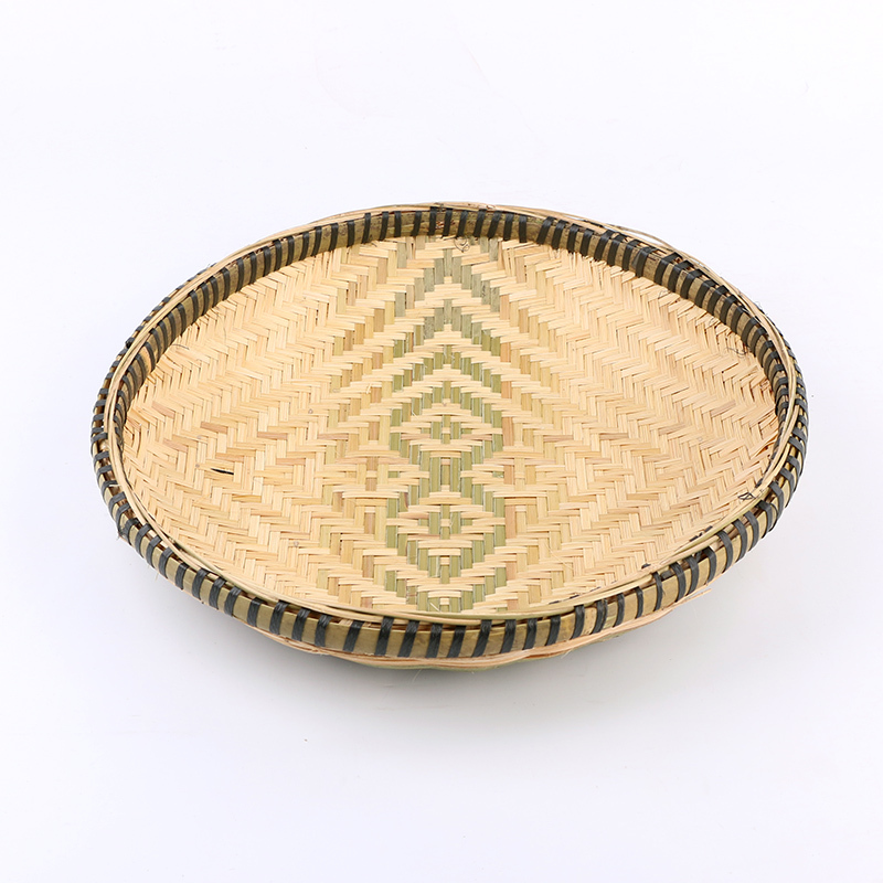 竹编无孔竹编晾晒扁簸箕养蚕扁金铂喜竹制筐竹筛黑边竹匾直径43cm高