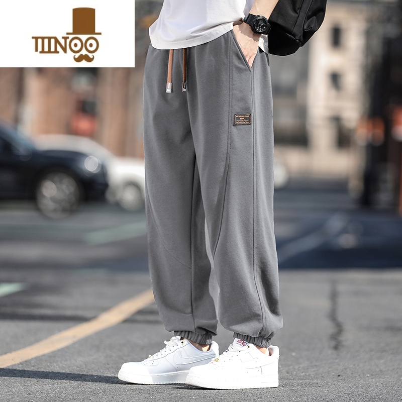 YANXU男士藏青色运动裤子男韩版潮流2023新款高街束脚卫裤夏季薄款男裤