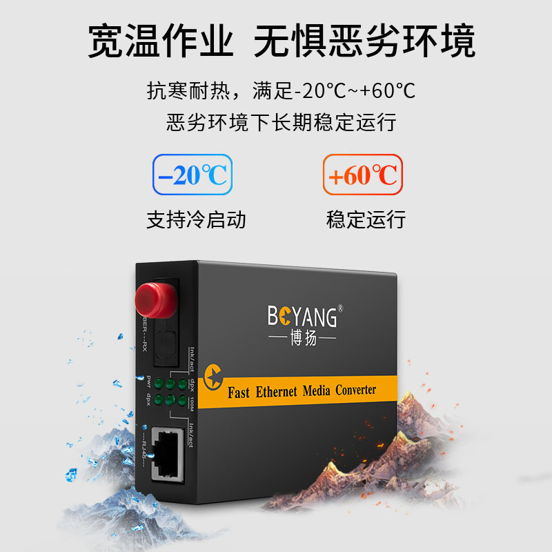 博扬 BY-WF113A/B-FC-100KM电信级百兆单模单纤光纤收发器光电转换器 支持14槽机架 外置电源100公里