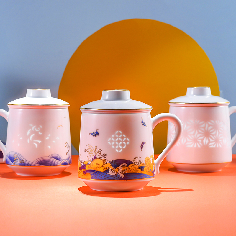 景德镇陶瓷茶杯分离泡茶大容量过滤办公杯带盖新国潮马克杯子 创意礼品水杯