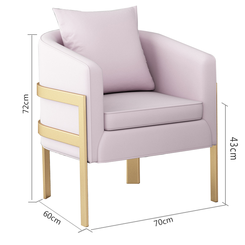 三金鑫 现代简约轻奢铁艺单人设计师沙发椅北欧休闲会客接待洽谈桌 单人位少女粉60X70X72CM
