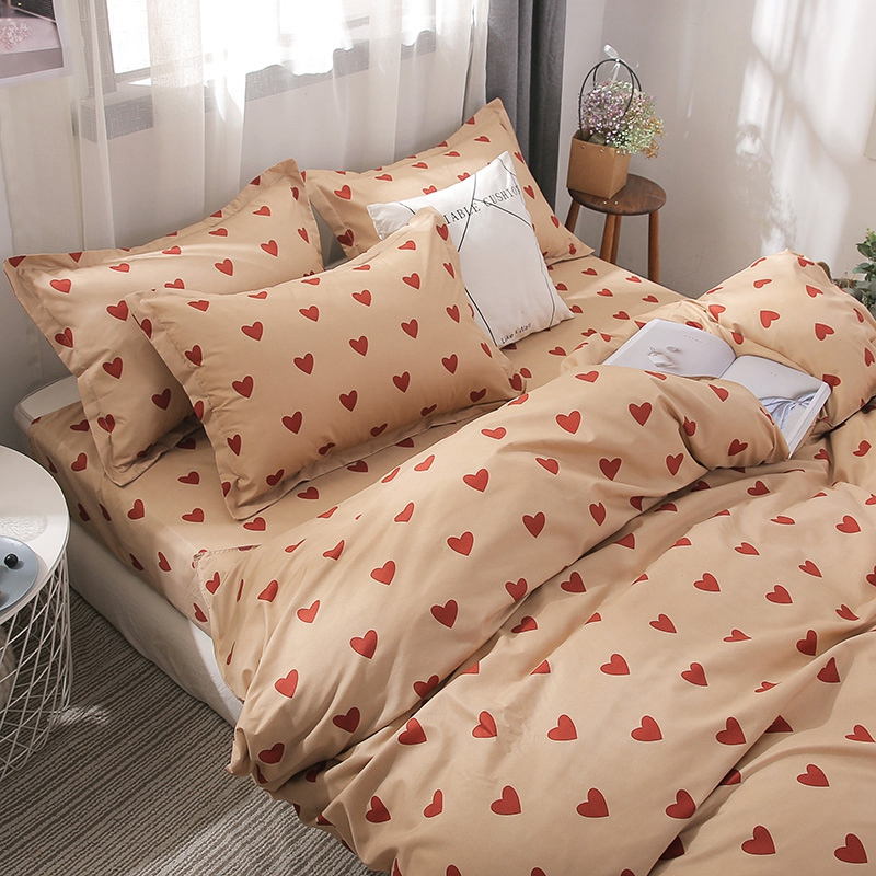 美帮汇被子六件套个性黑学生床单三件套少女 风寝室被套铺盖套四件套 比心 0.9宿舍三件套/被套150*200cm