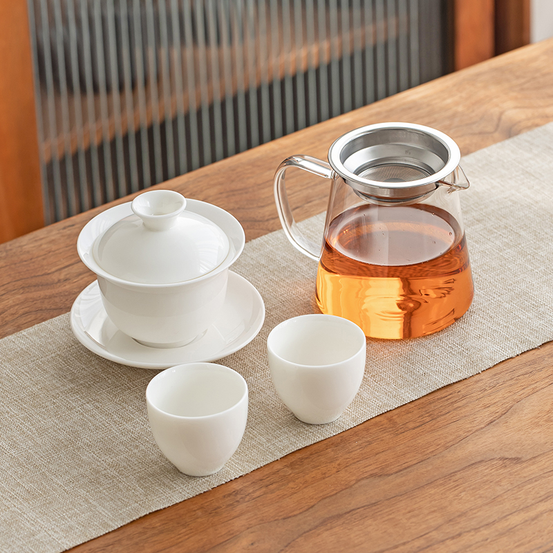 金镶玉简逸小套羊脂玉瓷套装JY510501