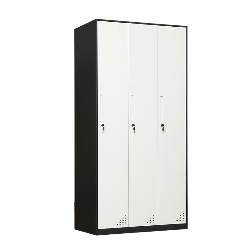豫亿腾窄边套色钢制加厚员工铁皮更衣柜储物寄存包鞋柜泳池车间职工宿舍浴室换衣柜多门带锁柜灰白色可定制窄边三门更衣柜