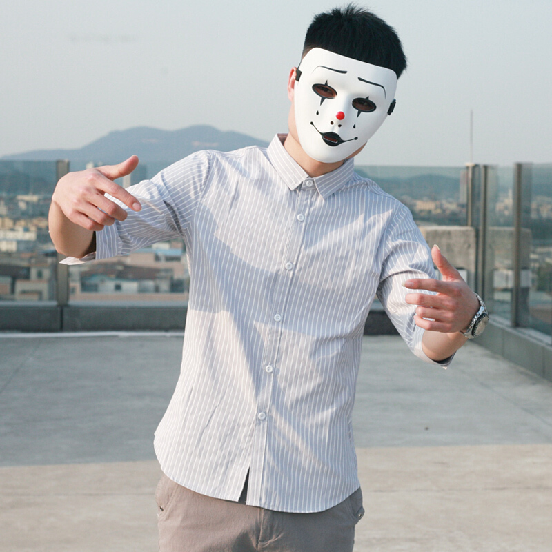 条纹七分袖衬衫男短袖韩版修身夏季港风7分半袖衬衣五分中袖休闲